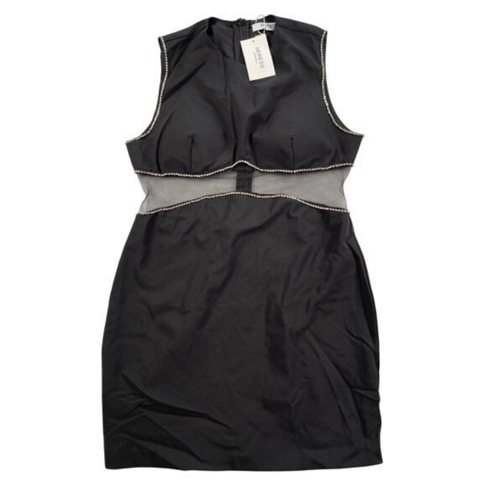 Heiress Beverly Hills Dress Women XL Black Rhinestone Sheer Waistband Padded Bra